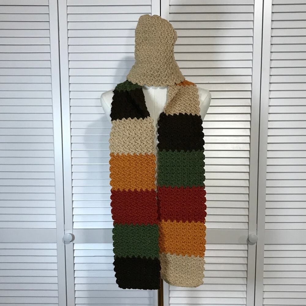 NWT Handmade Crochet Textured Winter Fall Theme Scarf 62” & Beanie